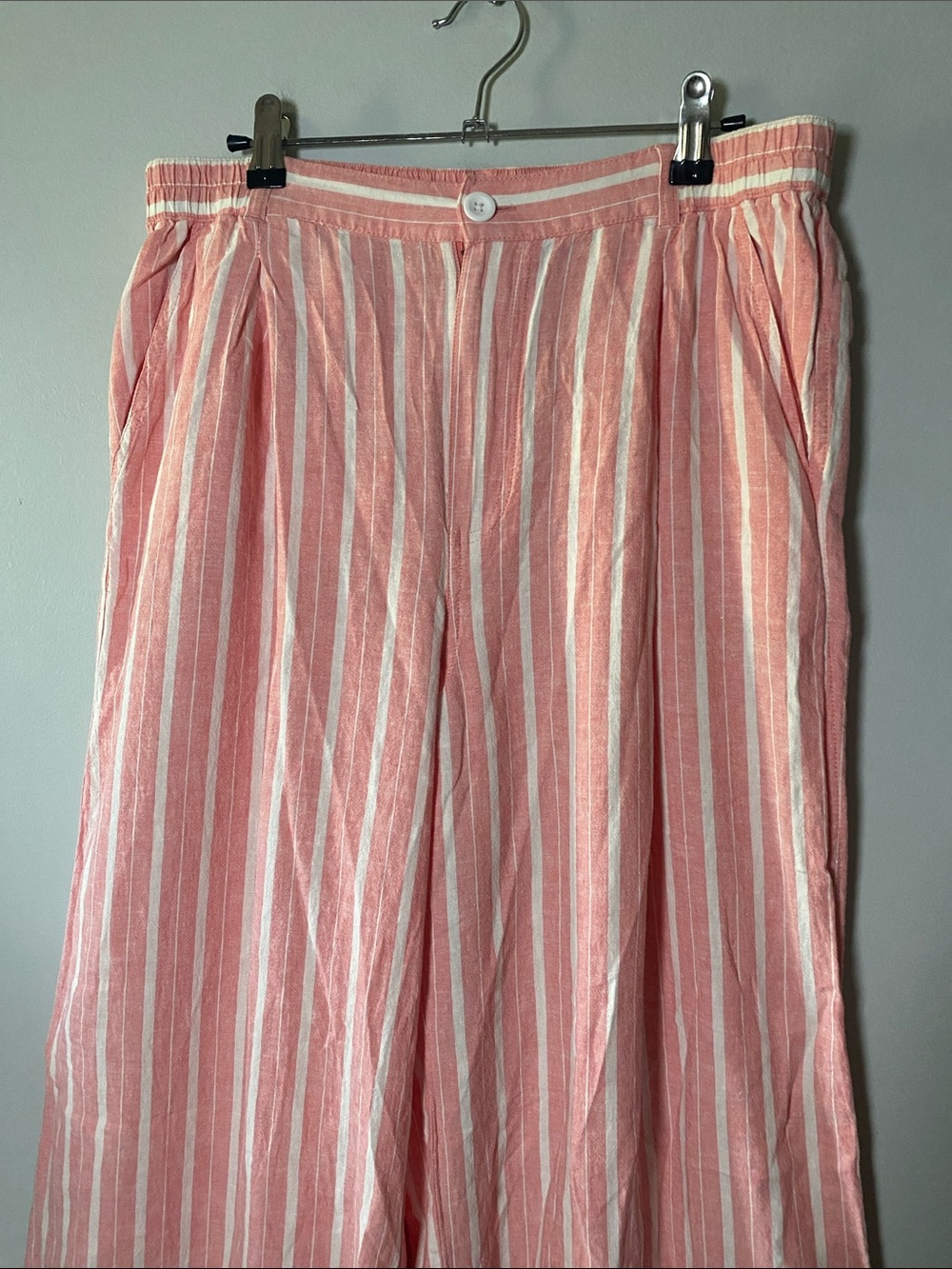 Aerie Pool-To-Party Linen Blend High Waisted Trouser Large Coral White Stripe - Picture 4 of 15